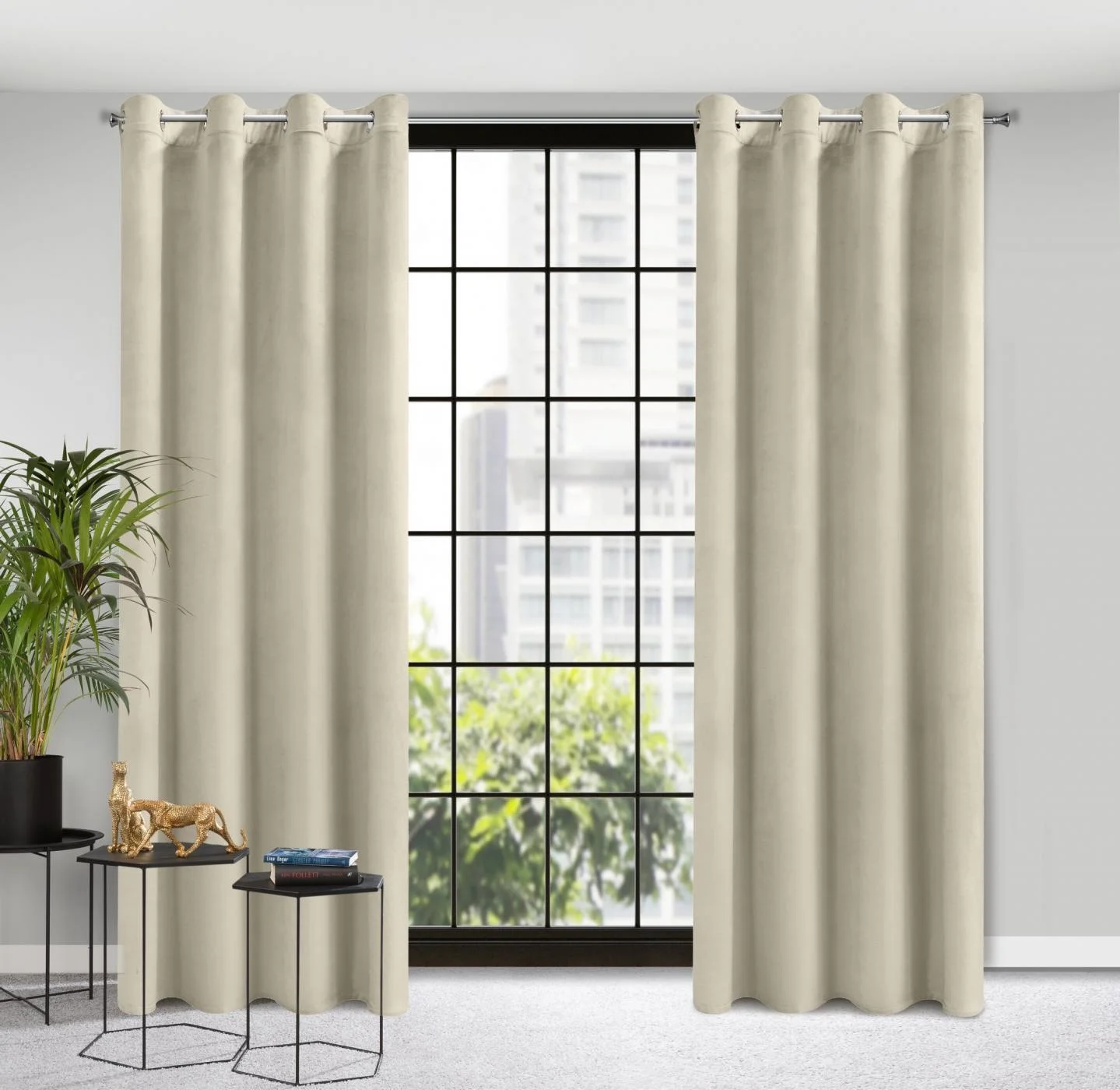 Zasłona welwetowa beżowa 140x250 cm przelotka - ROSA - Design 91