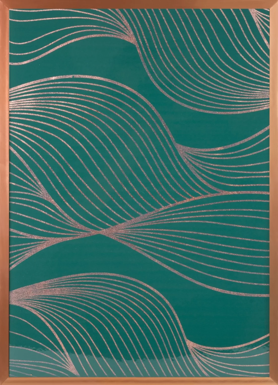 Obraz roślinny zielony z błyszczącym nadrukiem z różowego złota w miedzianej ramie 53x73 cm SALVIA 9 LIMITED COLLECTION