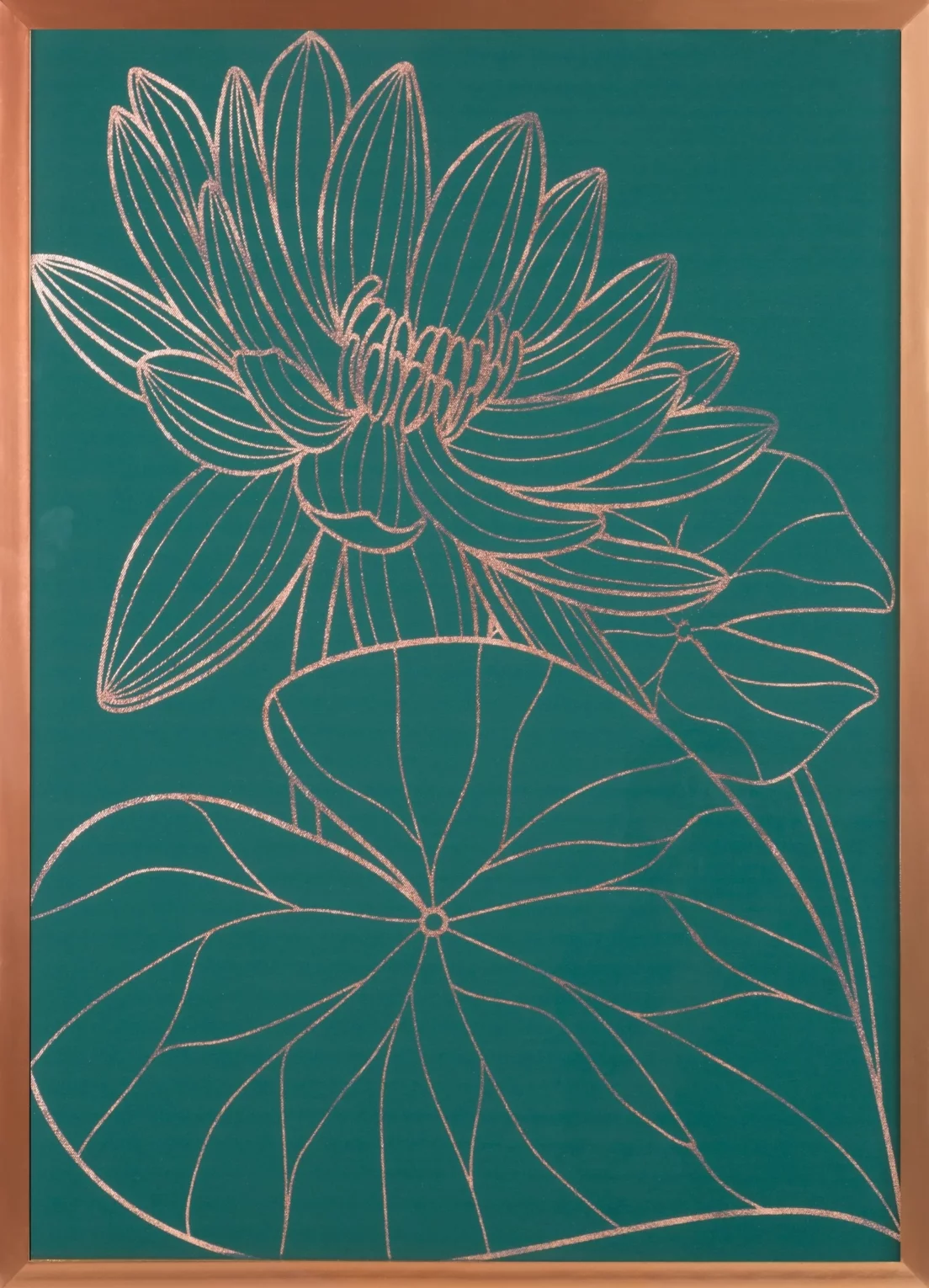 Obraz kwiatowy zielony z różowego złota z błyszczącym nadrukiem w miedzianej ramie 53x73 cm SALVIA 5 LIMITED COLLECTION