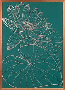 Obraz kwiatowy zielony z różowego złota z błyszczącym nadrukiem w miedzianej ramie 53x73 cm SALVIA 5 LIMITED COLLECTION