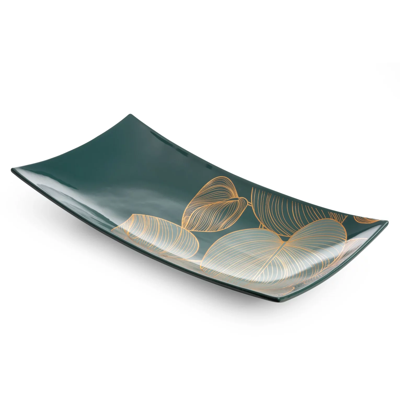 Patera dekoracyjna  szałwiowo-złota z motywem liści 41x20x6 cm SALVIA LIMITED COLLECTION