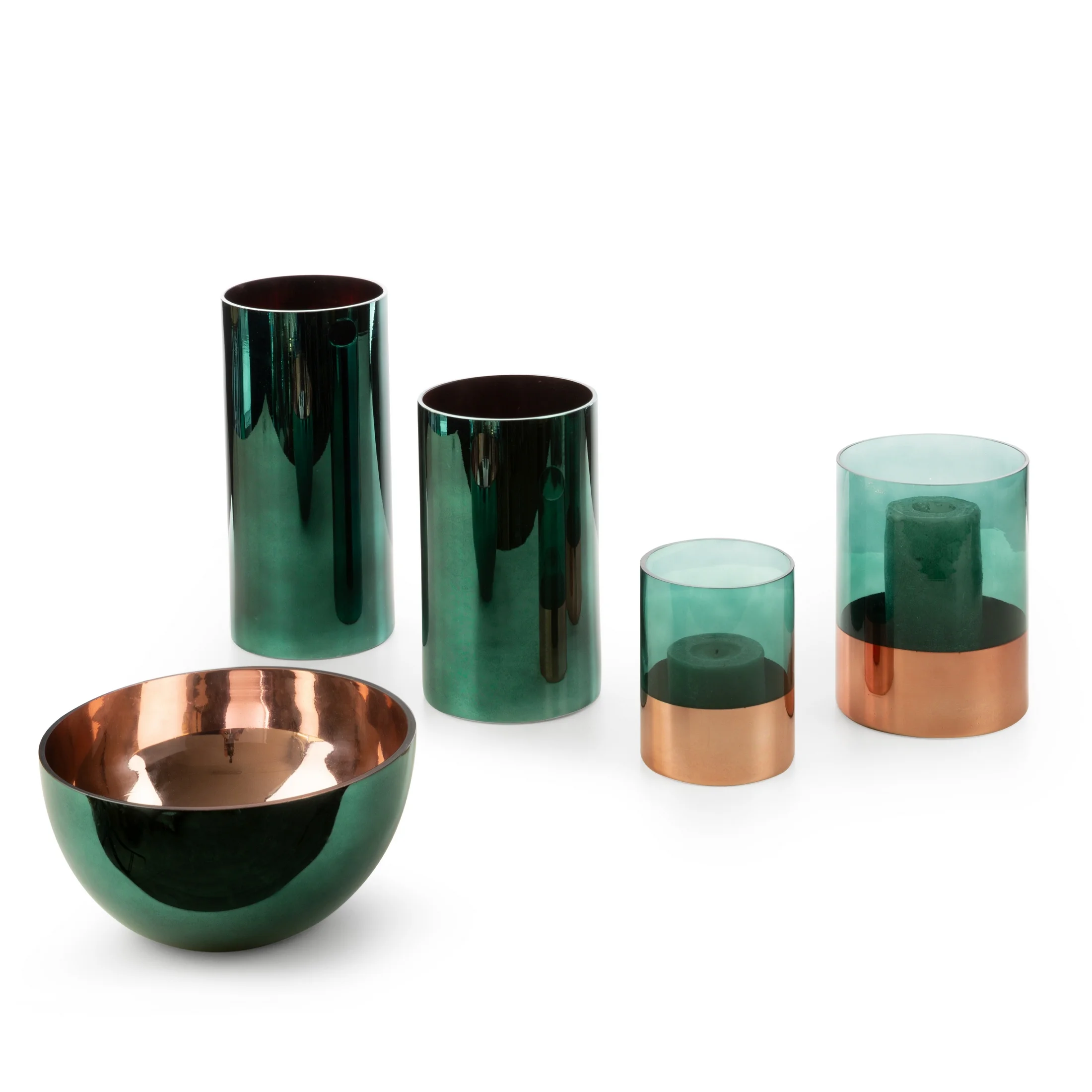 LIMITED COLLECTION Świecznik SALVIA szałwiowo-miedziany z malowanego szkła artystycznego