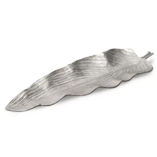 Patera metalowa SARA srebrny liść z wytłoczeniami