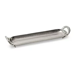 Patera metalowa srebrna z uchwytami 10x45x8 cm SARA