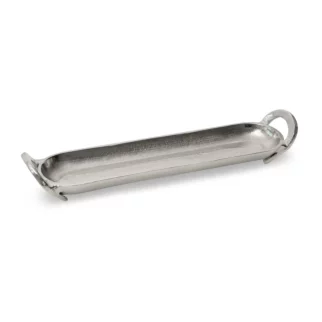 Patera metalowa srebrna z uchwytami 10x45x8 cm SARA