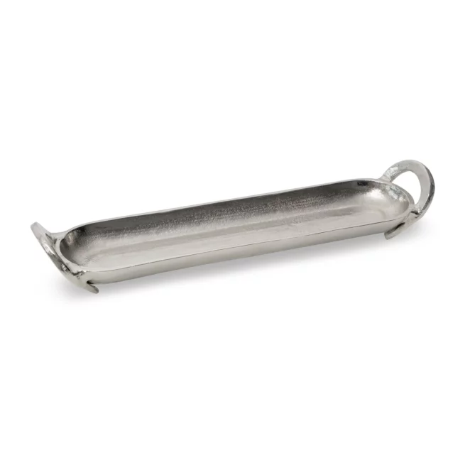 Patera metalowa srebrna z uchwytami 10x45x8 cm SARA