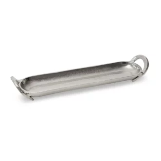 Patera metalowa srebrna z uchwytami 10x45x8 cm SARA