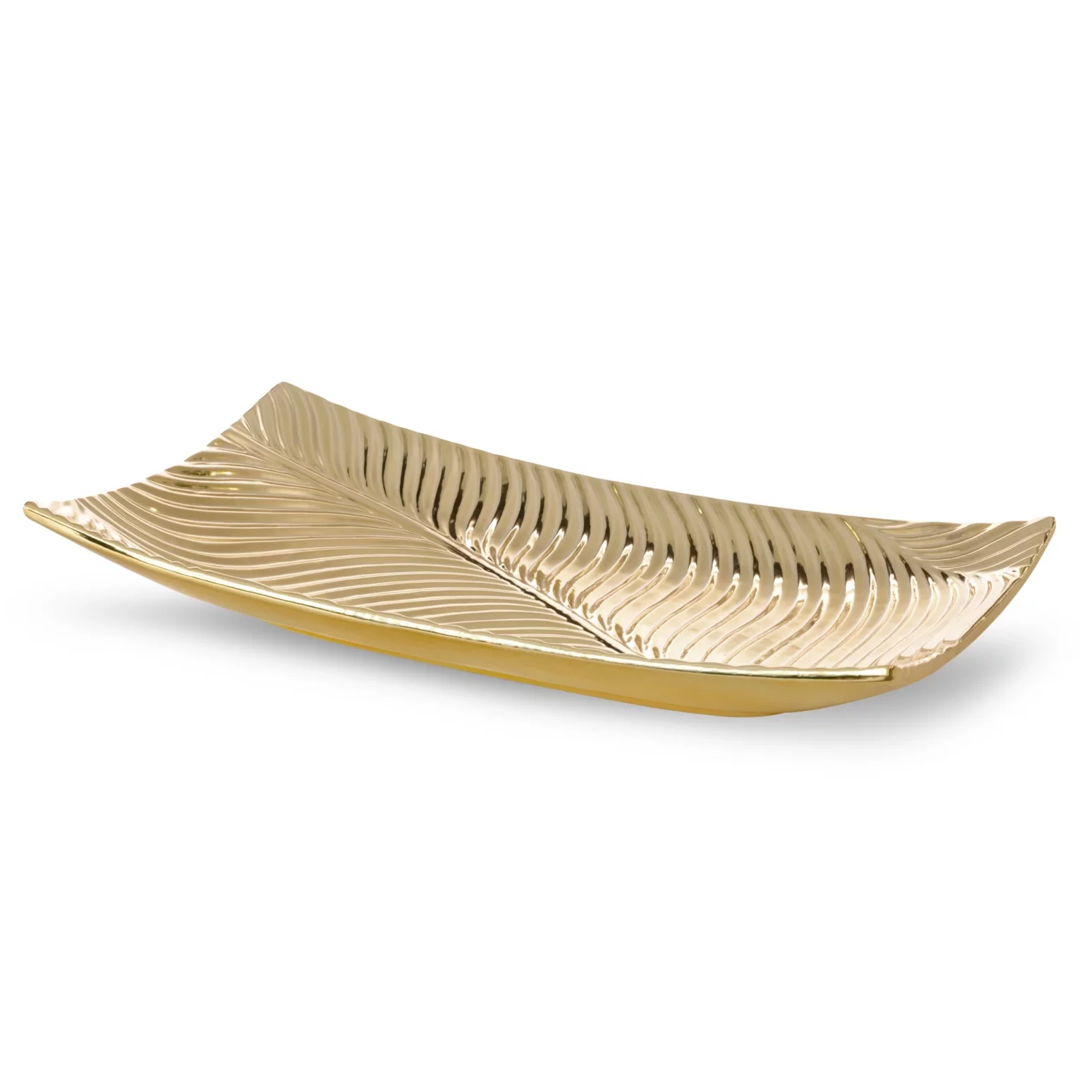 Patera ceramiczna dekoracyjna złota  z wytłaczanym wzorem prostokątna złota 45x25x8 cm SENA