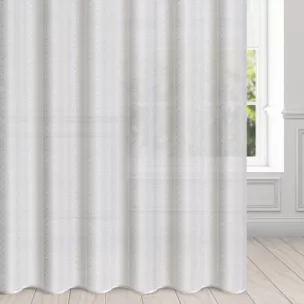 Firana biała z jasnozłotym nadrukiem drobnych kwadracików 140x270 cm taśma SIBEL