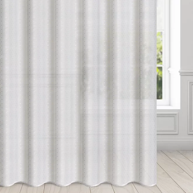 Firana biała z jasnozłotym nadrukiem drobnych kwadracików 300x250 cm taśma SIBEL