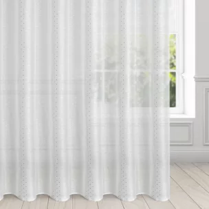Firana biała z srebrnym nadrukiem drobnych kwadracików 300x250 cm przelotka SIBEL