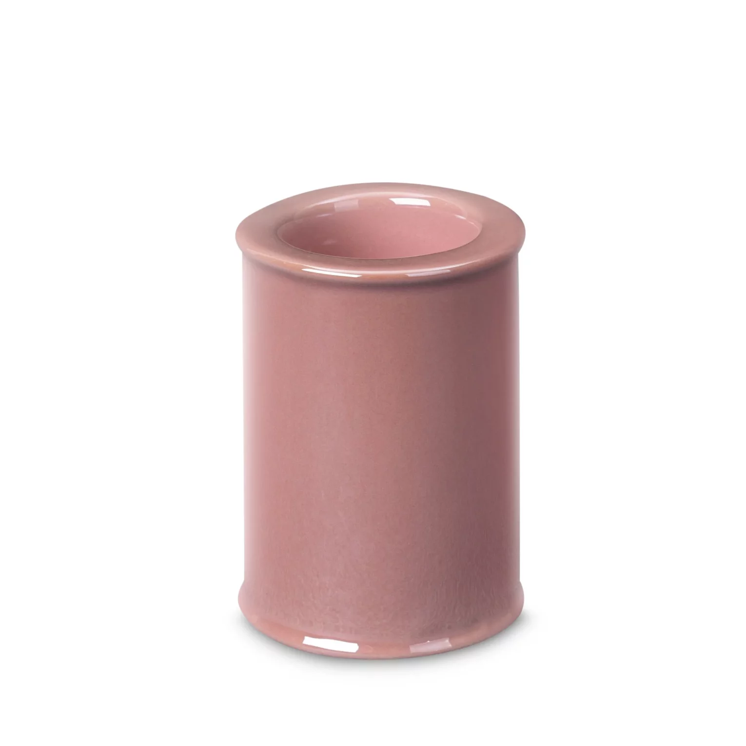 Świecznik ceramiczny różowy w formie walca z perłowym połyskiem średnica 7x10 cm SIMONA