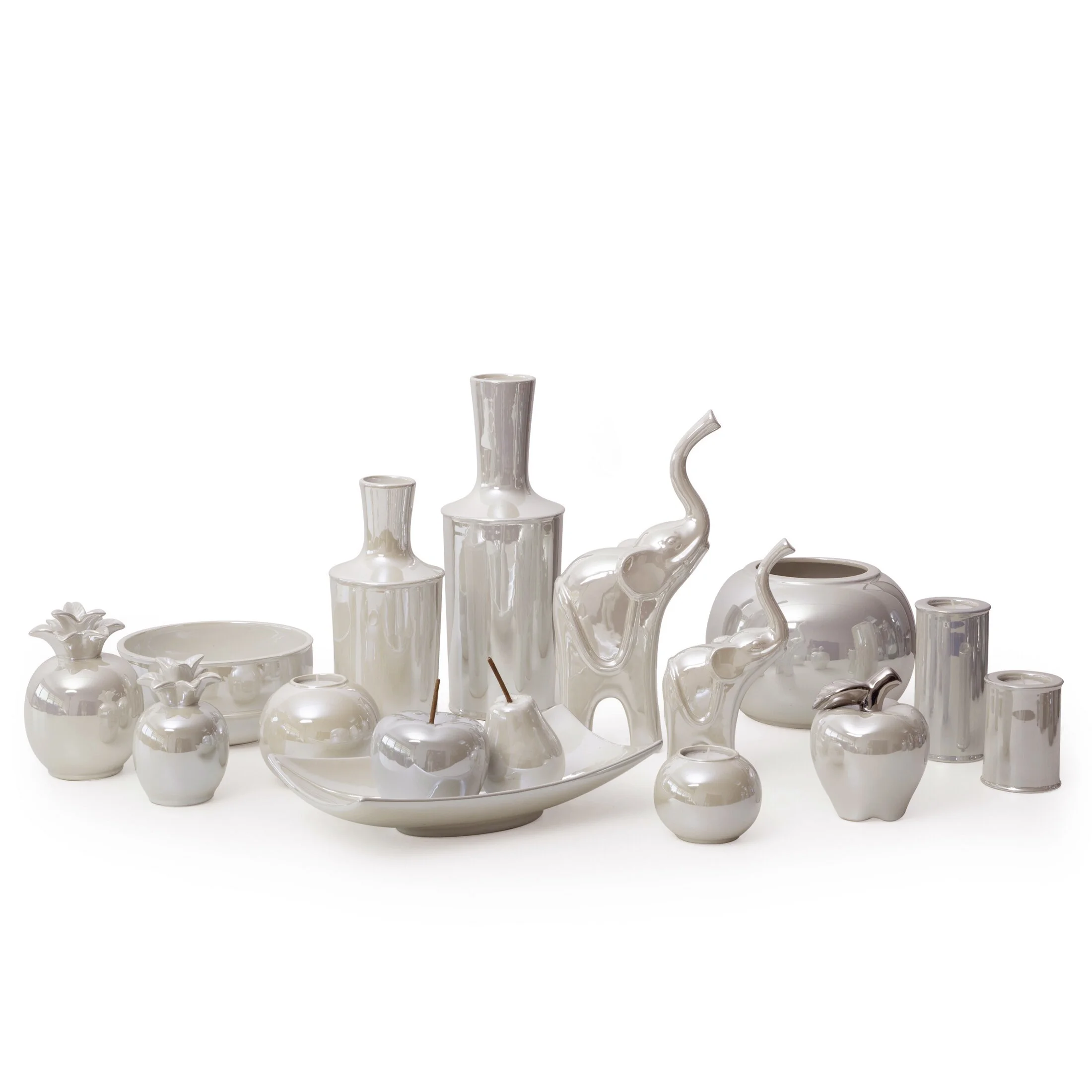 Świecznik ceramiczny perłowy w formie walca z połyskiem średnica 7x15 cm SIMONA