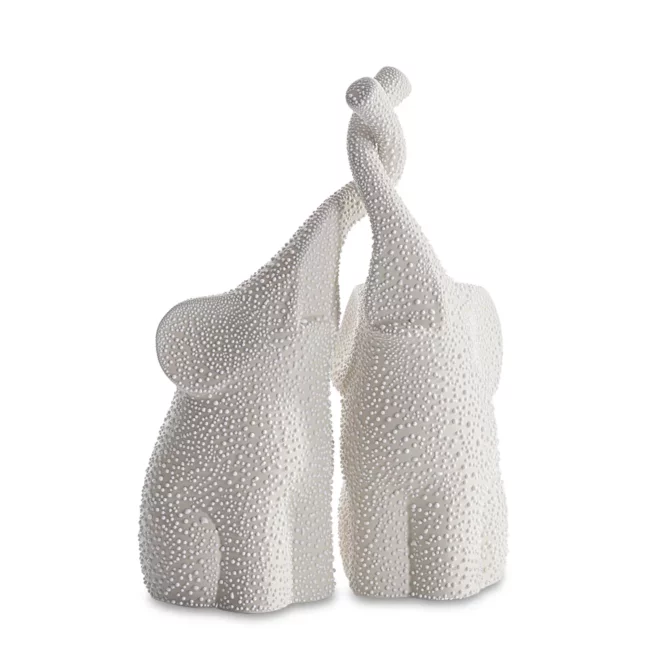 Figurka ceramiczna kremowa słonie  z efektem rosy 5x14x21 cm RISO