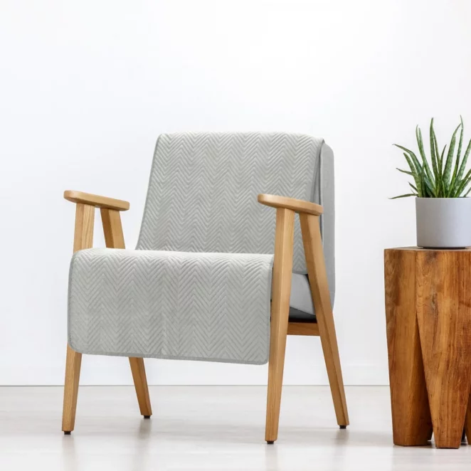 Narzuta welwetowa na fotel srebrna 70x210 cm pikowana w jodełkę metodą hot press SOFIA EUROFIRANY PREMIUM