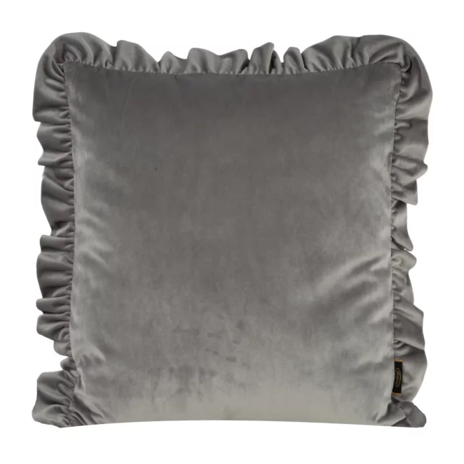 Poszewka na poduszkę 45x45 cm welwetowa kolor srebrny zdobiona na brzegach falbanami VELVET 25 Eurofirany Premium