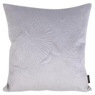 Poszewka na poduszkę 45x45 cm welwetowa kolor jasnopopielaty z wytłaczanym wzorem liści miłorzębu VELVET 58 Eurofirany Premium