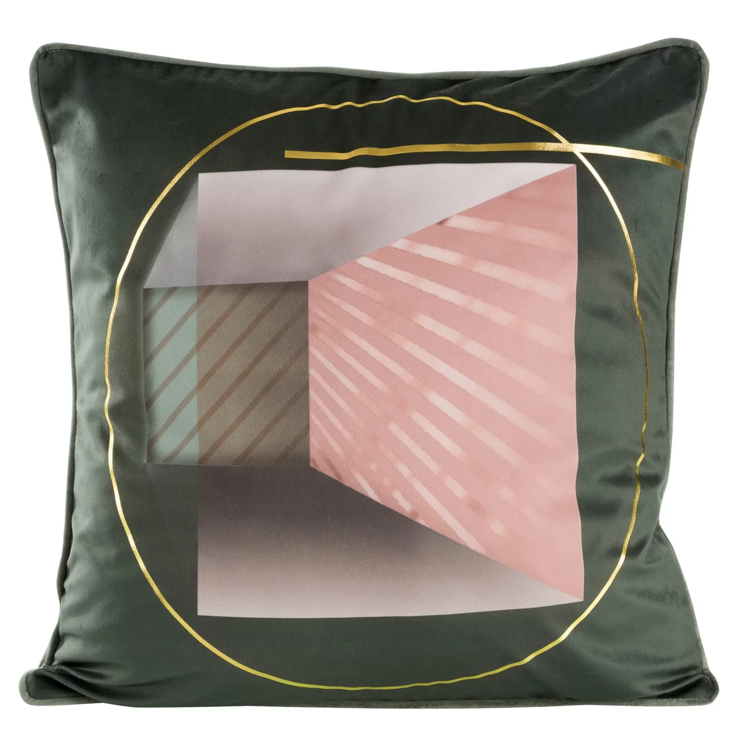 Poszewka na poduszkę 45x45 cm ciemnooliwkowa welwetowa z geometrycznym nadrukiem ADLER