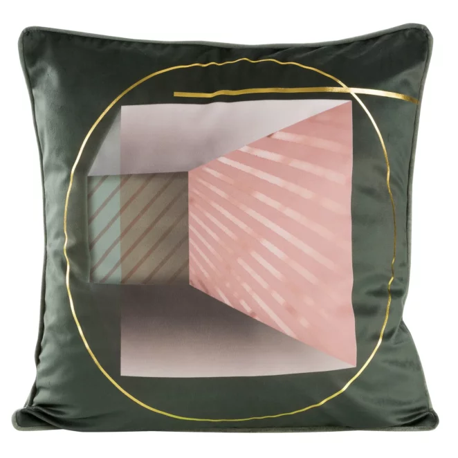 Poszewka na poduszkę 45x45 cm ciemnooliwkowa welwetowa z geometrycznym nadrukiem ADLER