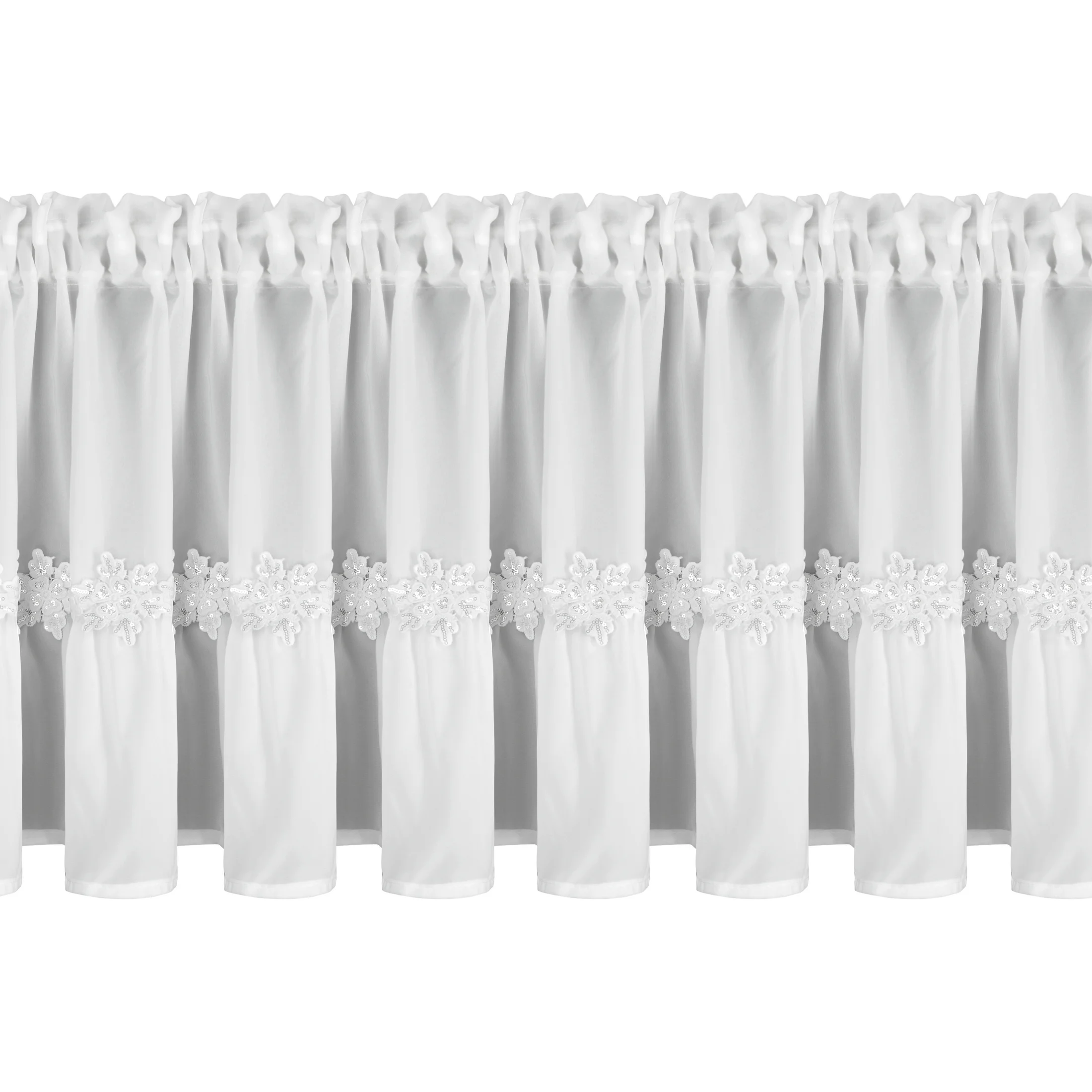 Świąteczna zazdrostka biała z szyfonu zdobiona aplikacją śnieżynek 40x150 cm taśma - XMAS