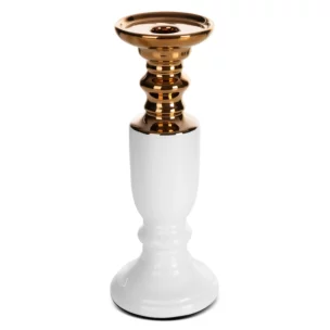 Świecznik ceramiczny biało-złoty dekoracyjny  średnica 10x26 cm LARI