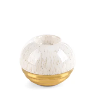 Świecznik ceramiczny dekoracyjny beżowo-złoty  z gładką lśniącą powierzchnią średnica 10x9 cm