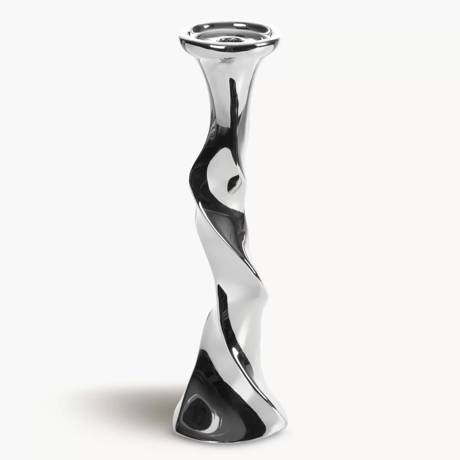 Świecznik ceramiczny dekoracyjny srebrny o skręcanej formie średnica 13x44 cm JOLY 3