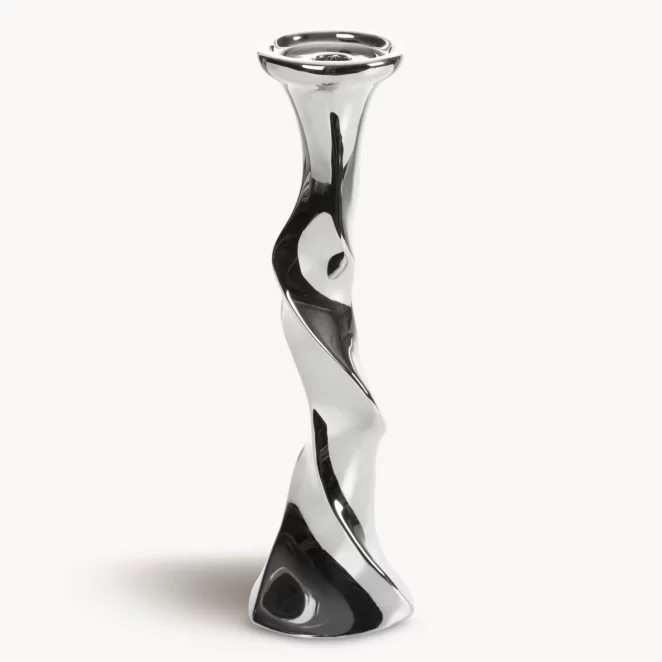 Świecznik ceramiczny dekoracyjny srebrny o skręcanej formie średnica 13x44 cm JOLY 3