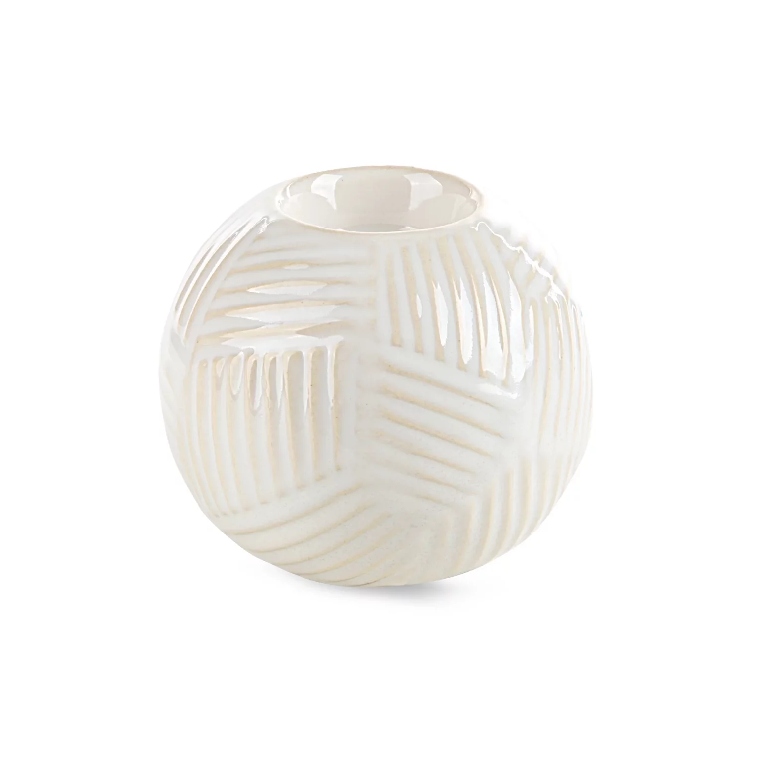 Świecznik ceramiczny  kremowy dekoracyjny  z wytłaczanym wzorem średnica 10x9 cm ROMINA  - kolekcja SEA SUMMER
