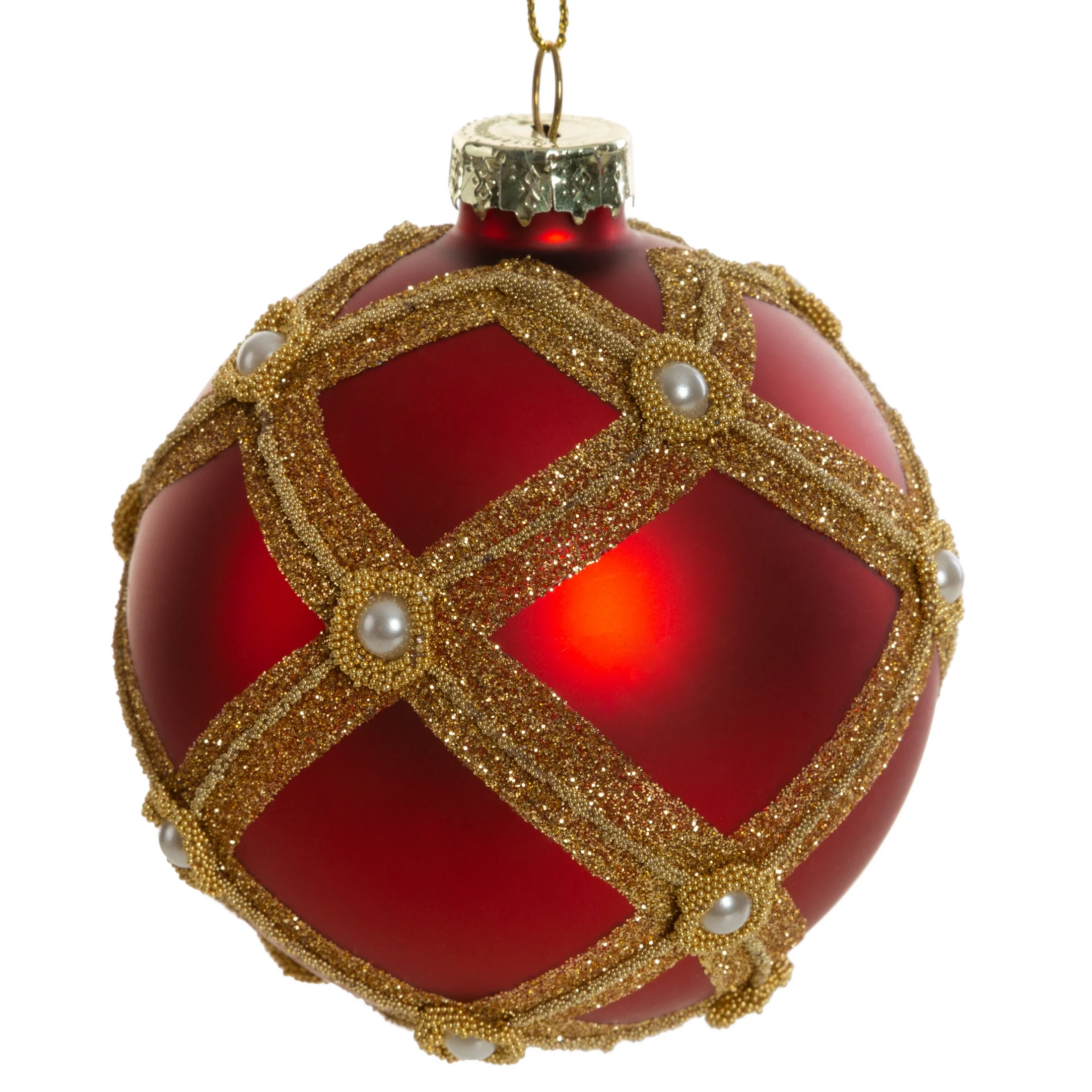 Szklana bombka z geometrycznym wzorem art deco zdobiona ręcznie