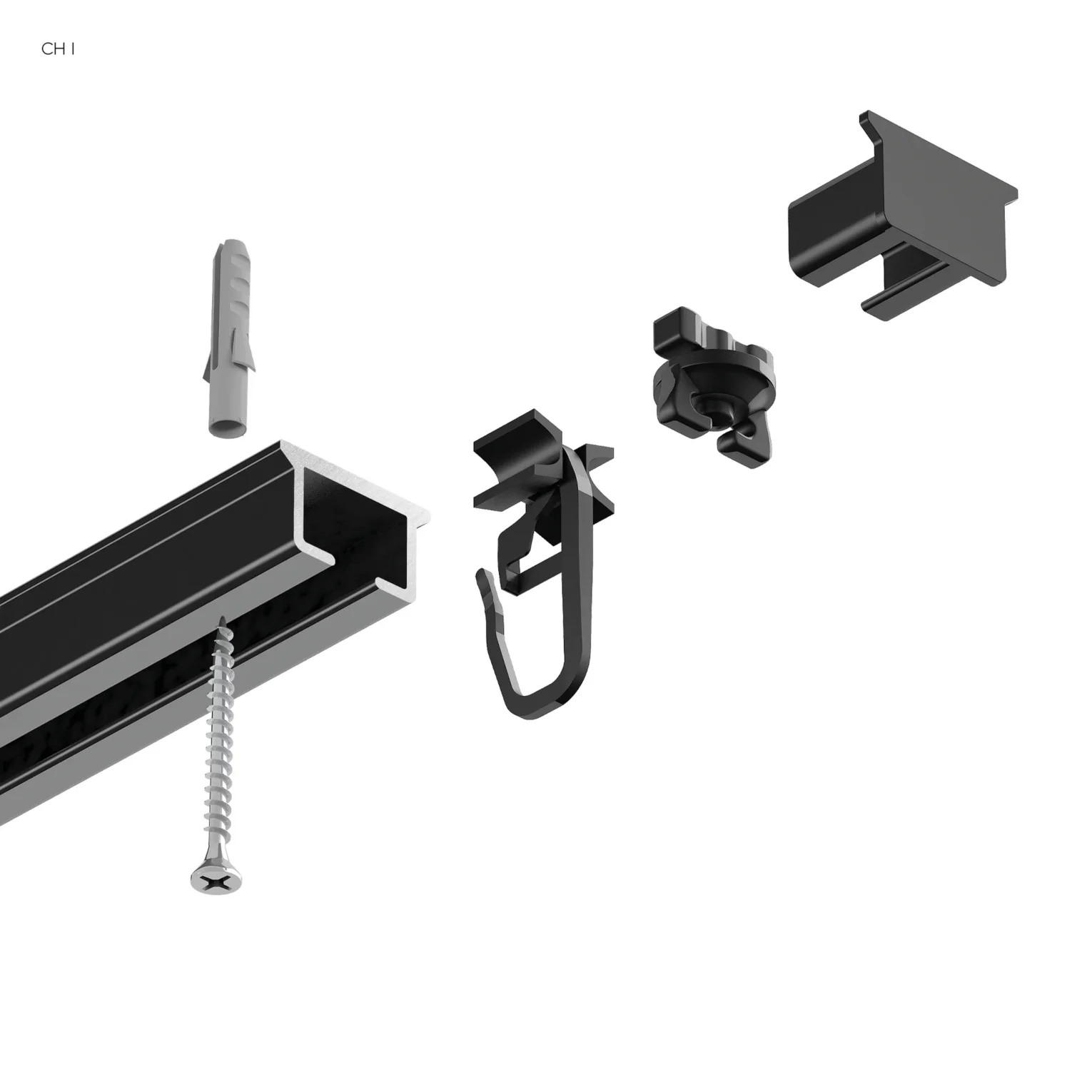 Szyna aluminiowa czarna CH z akcesoriami – jednotorowa szyna sufitowa 150 cm