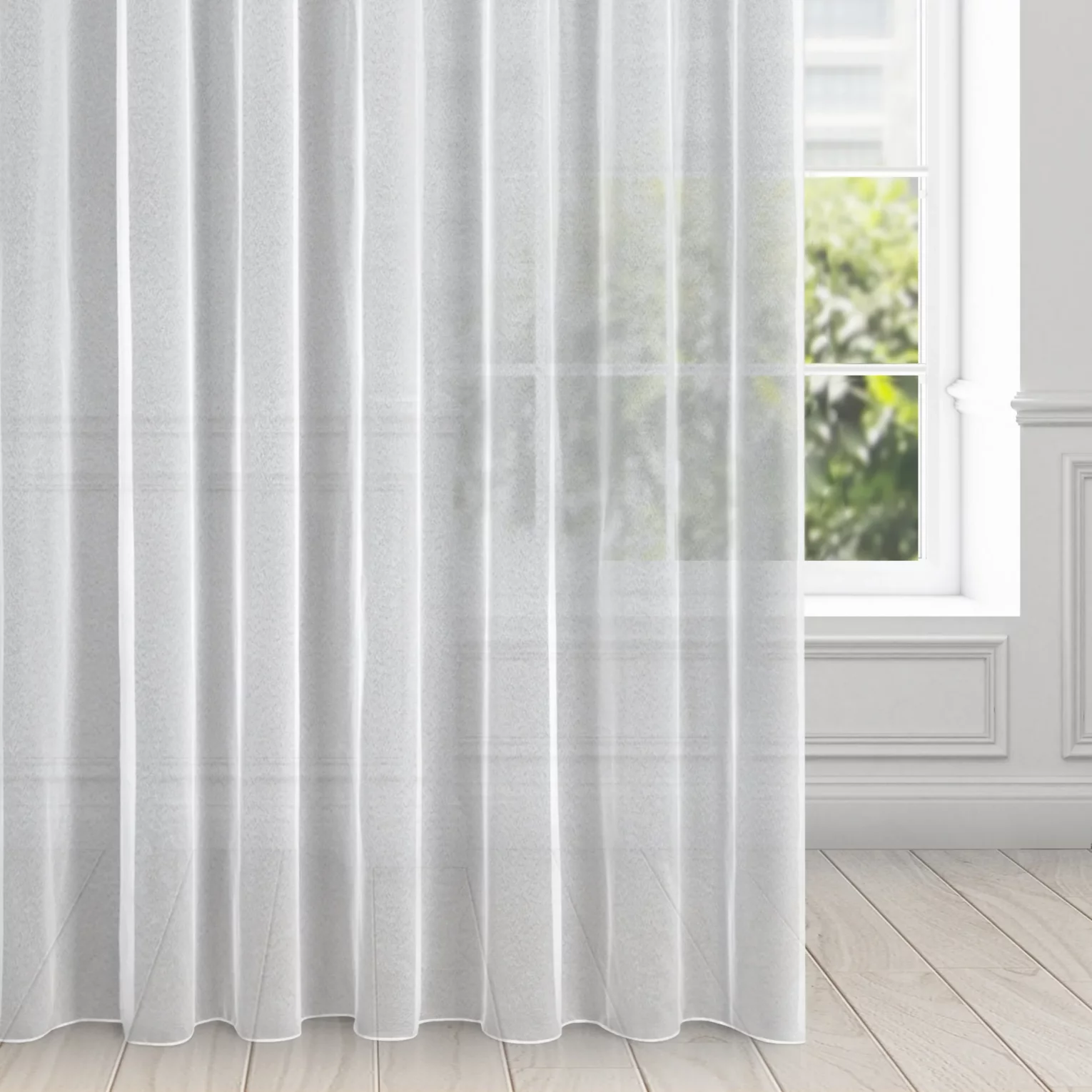 Firana biała z gładkiej tkaniny o strukturze drobnej siateczki 350x250 cm przelotka TAMINA