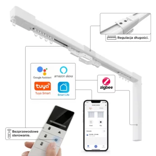 Teleskopowy karnisz elektryczny Creativa 2,5–4,5 m Zigbee z pilotem – zasilanie bateryjne