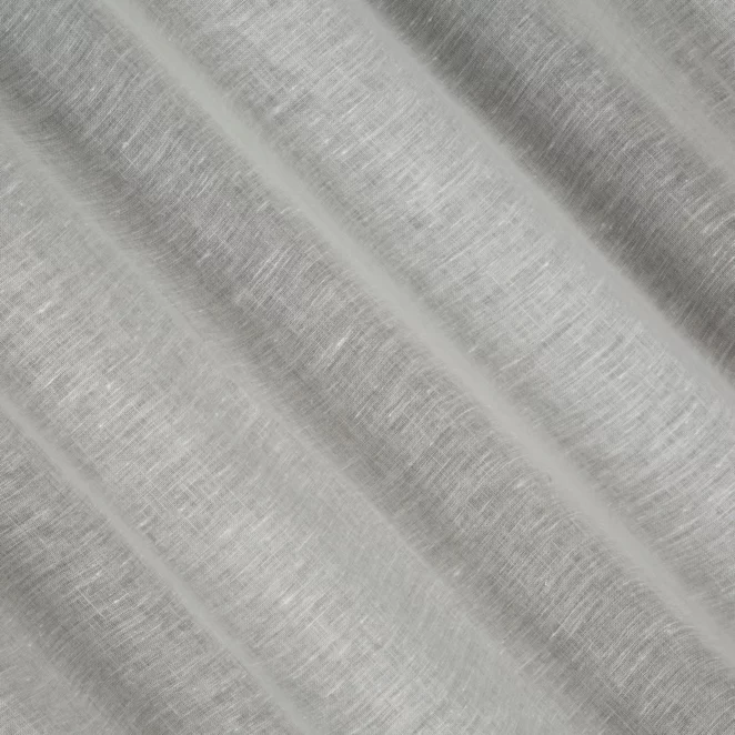 H10/4 Firana szyta na taśmie 5 cm popielata wykonana z naturalnej lnianej tkaniny, matowa, wykończona obciążnikiem