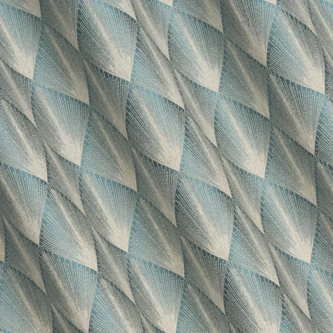 R181/4 Zasłona szyta na taśmie 5 cm miętowo złota z tkaniny w elegancki geometryczny wzór z błyszczącą nicią