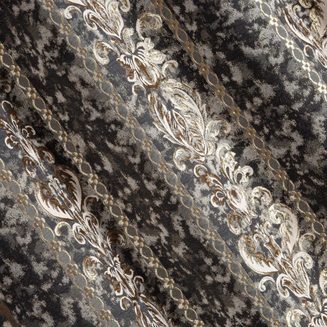 M126/3 Zasłona szyta na taśmie 5 cm ANKARA czarno złocista elegancka z pasami ornamentowego wzoru i połyskliwą nicią lureksową