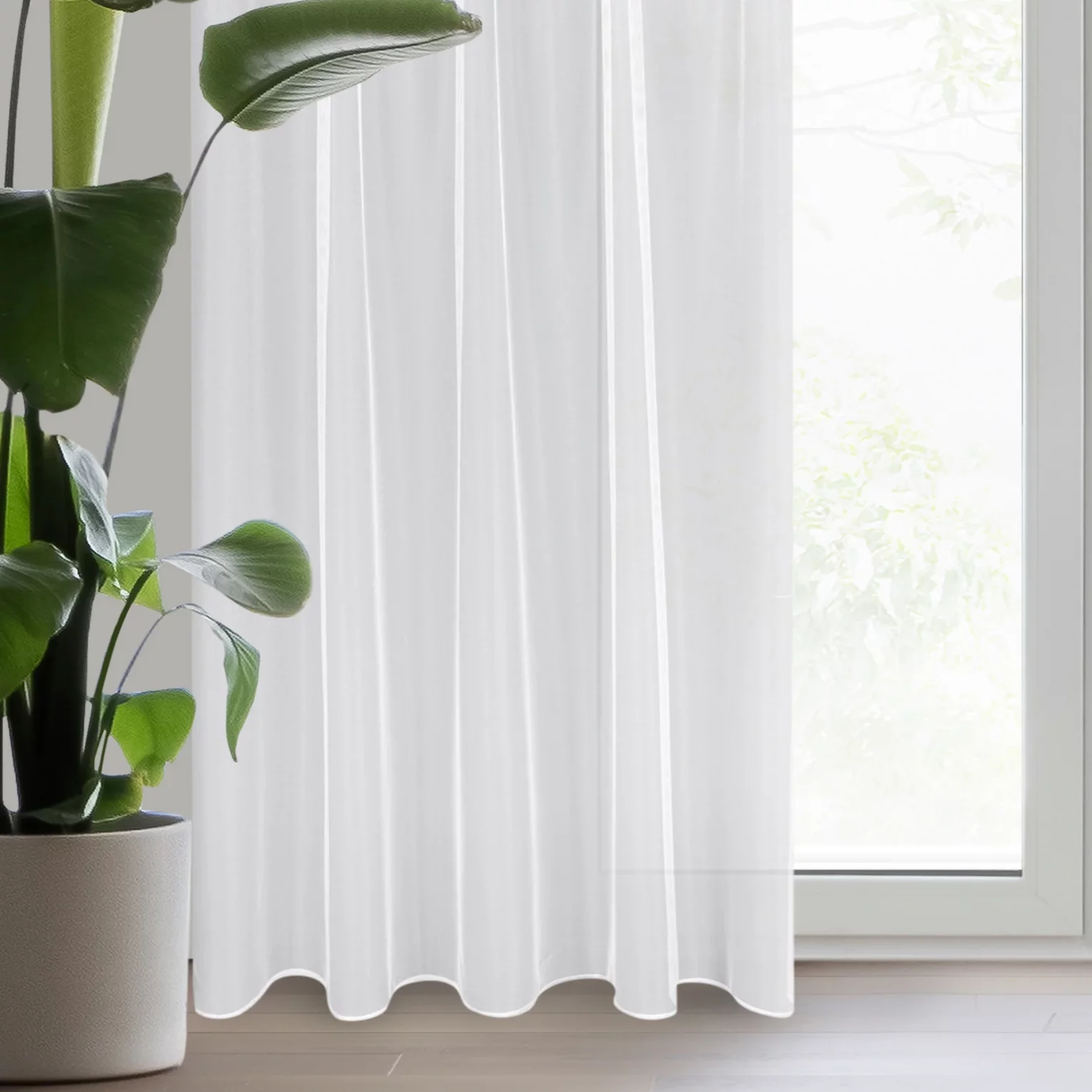 Firana z gładkiej błyszczącej mikrosiateczki 140x300 cm taśma imitująca flex TONIA