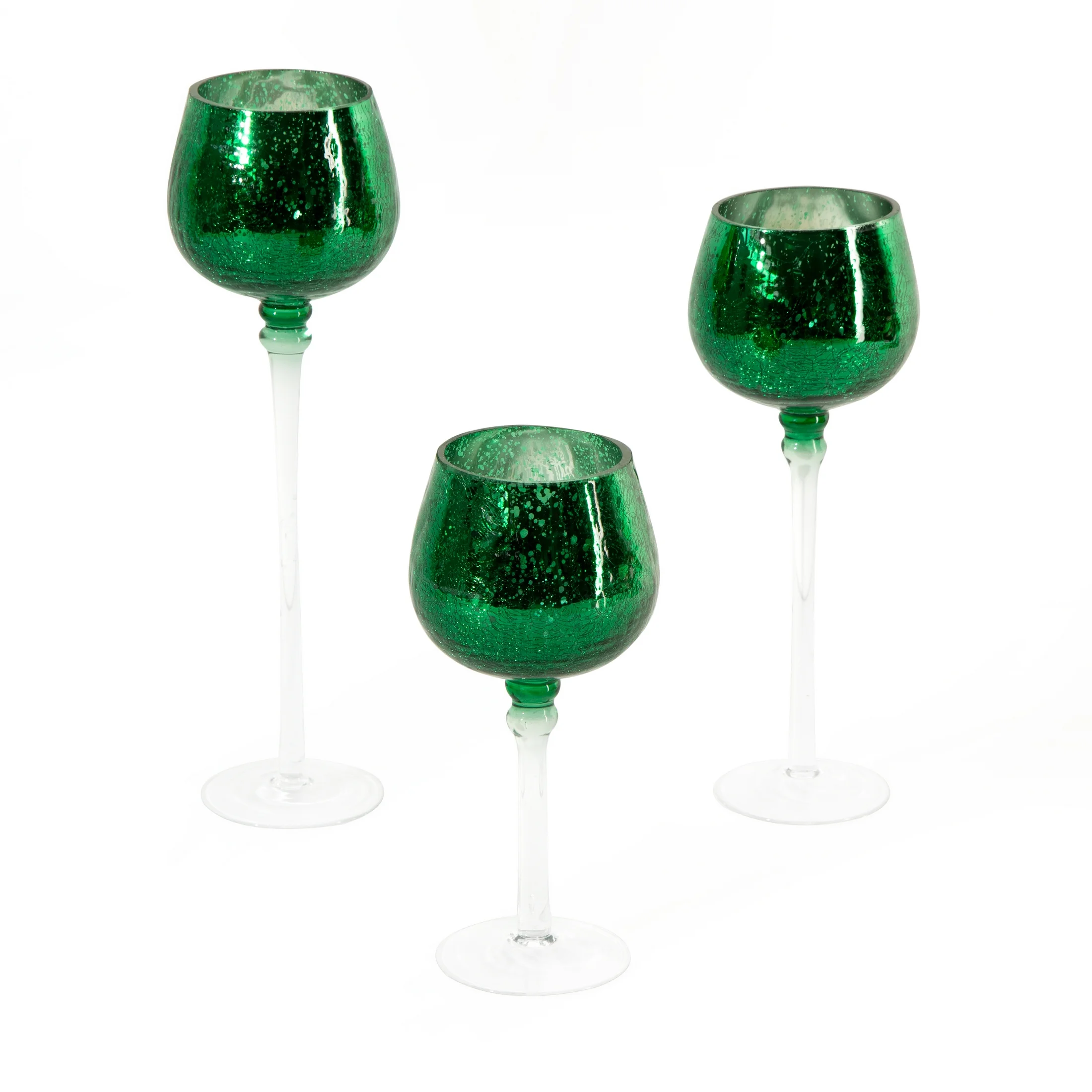 Świecznik szklany VERRE na wysmukłej nóżce z zielonym kielichem