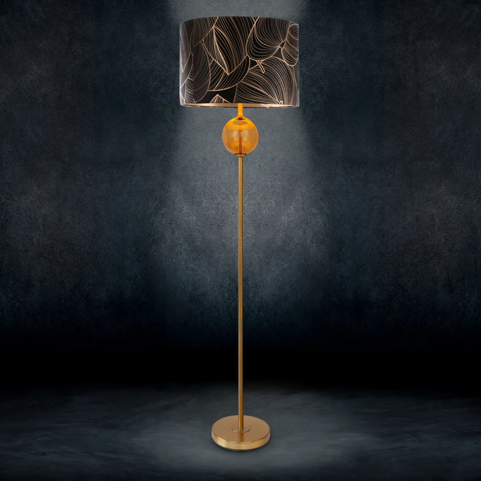 LIMITED COLLECTION Lampa stojąca VICTORIA 2 z podstawą łączącą szkło i metal oraz welwetowy abażur