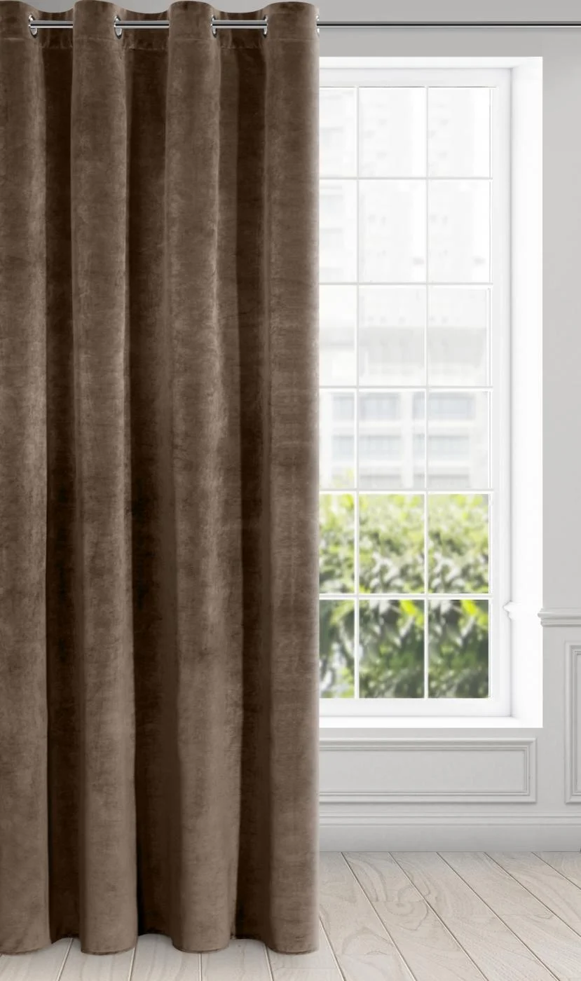 Zasłona brązowa z ekskluzywnego aksamitnego welwetu 290 g/m2 140x250 cm 10 szt. przelotek - VILLA