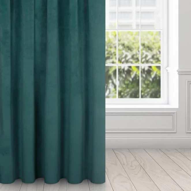 Zasłona ciemnoturkusowa z ekskluzywnego aksamitnego welwetu 290 g/m2 140x270 cm taśma - VILLA