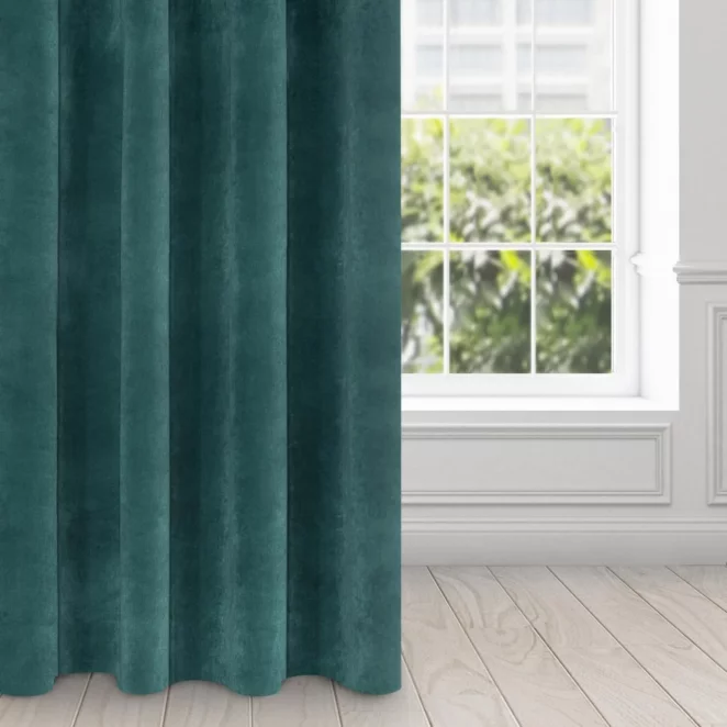 Zasłona ciemnoturkusowa z ekskluzywnego aksamitnego welwetu 290 g/m2 140x250 cm 10 szt. przelotek - VILLA