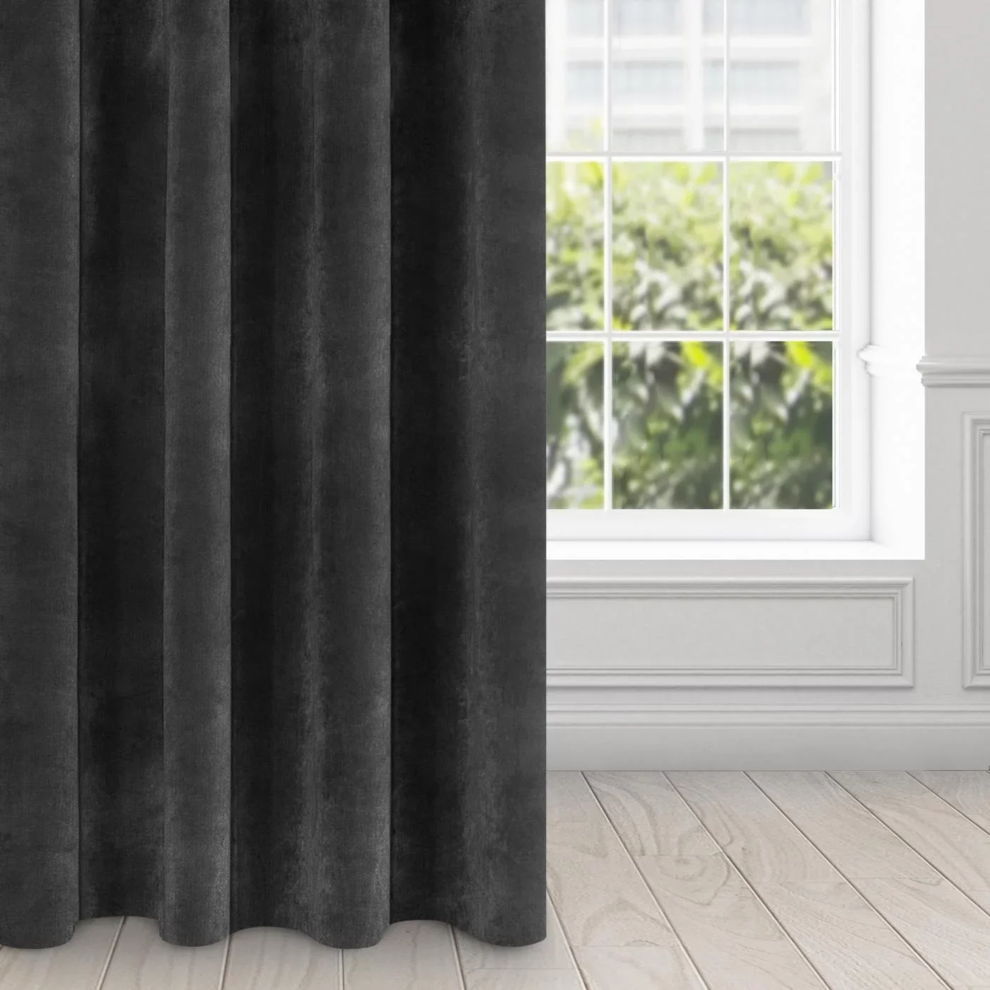 Zasłona czarna z ekskluzywnego aksamitnego welwetu 290 g/m2 140x250 cm 10 szt. przelotek - VILLA