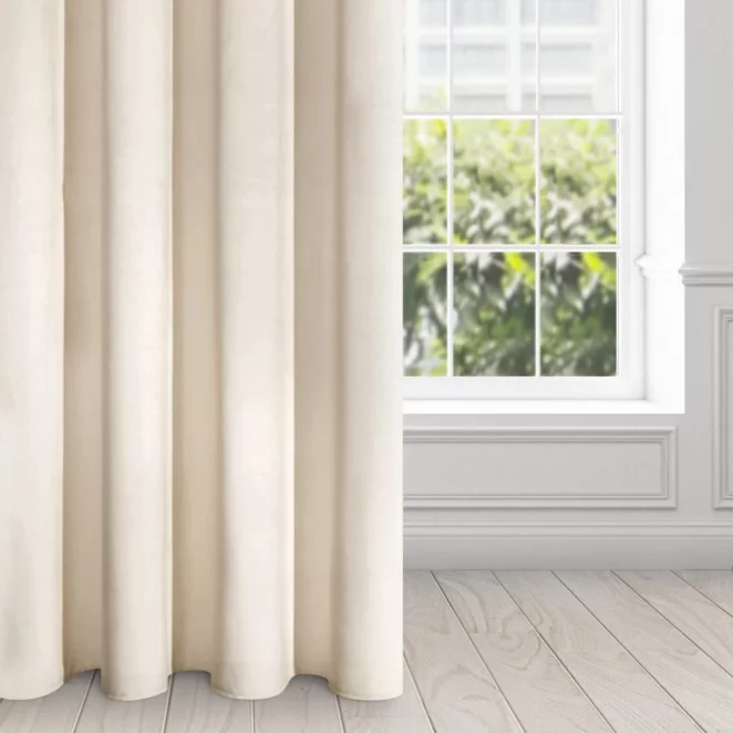 Zasłona jasnobeżowa z ekskluzywnego aksamitnego welwetu 290 g/m2 140x250 cm 10 szt. przelotek - VILLA