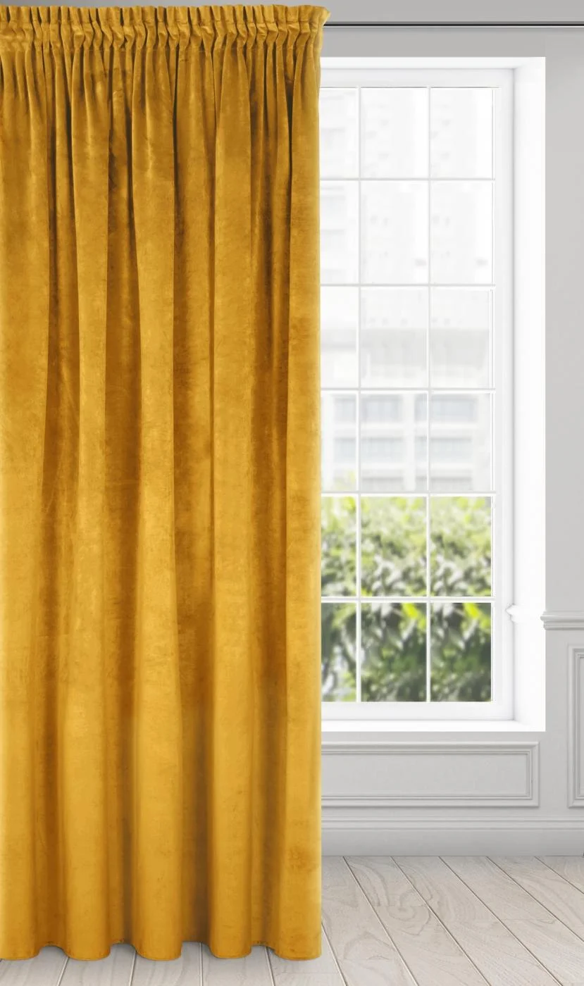 Zasłona musztardowa z ekskluzywnego aksamitnego welwetu 290 g/m2 140x270 cm taśma - VILLA
