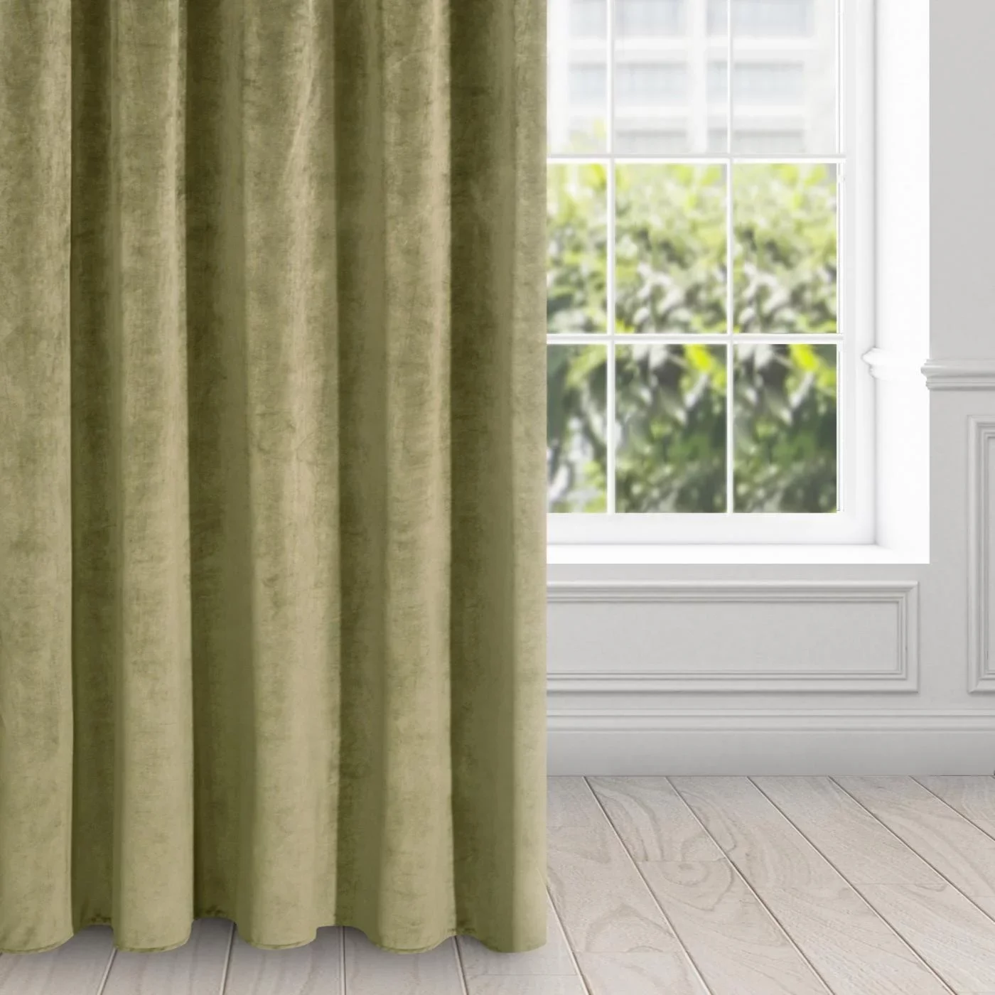 Zasłona oliwkowa z ekskluzywnego aksamitnego welwetu 290 g/m2 140x250 cm 10 szt. przelotek - VILLA