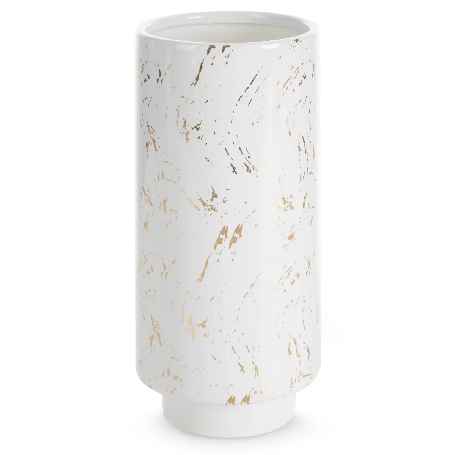 Wazon ceramiczny biało-złoty dekoracyjny zdobiony przecieranym wzorem średnica 13x30 cm ARIELA 2