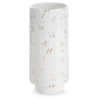 Wazon ceramiczny biało-złoty dekoracyjny zdobiony przecieranym wzorem średnica 13x30 cm ARIELA 2