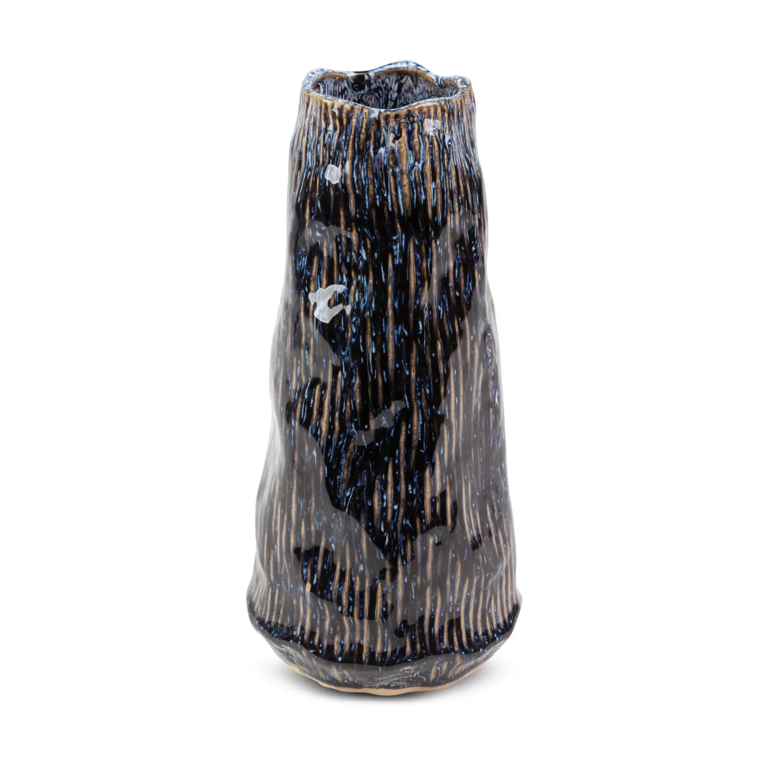 Wazon ceramiczny granatowo-beżowy o nieregularnym kształcie w stylu boho średnica 14x28 cm ALDA
