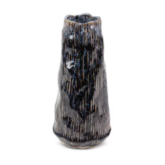 Wazon ceramiczny granatowo-beżowy o nieregularnym kształcie w stylu boho średnica 14x28 cm ALDA